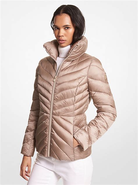 quilted nylon puffer jacket michael kors|michael kors packable puffer.